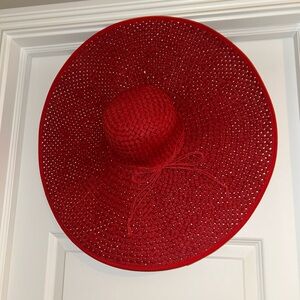 Red Wide Brim Straw Hat
